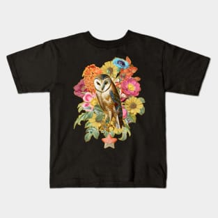 Vintage Owl with Flowers Kids T-Shirt